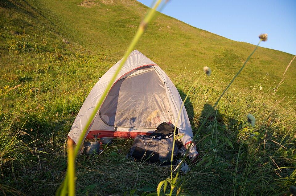 Camping tent in the Caucasus Mountains