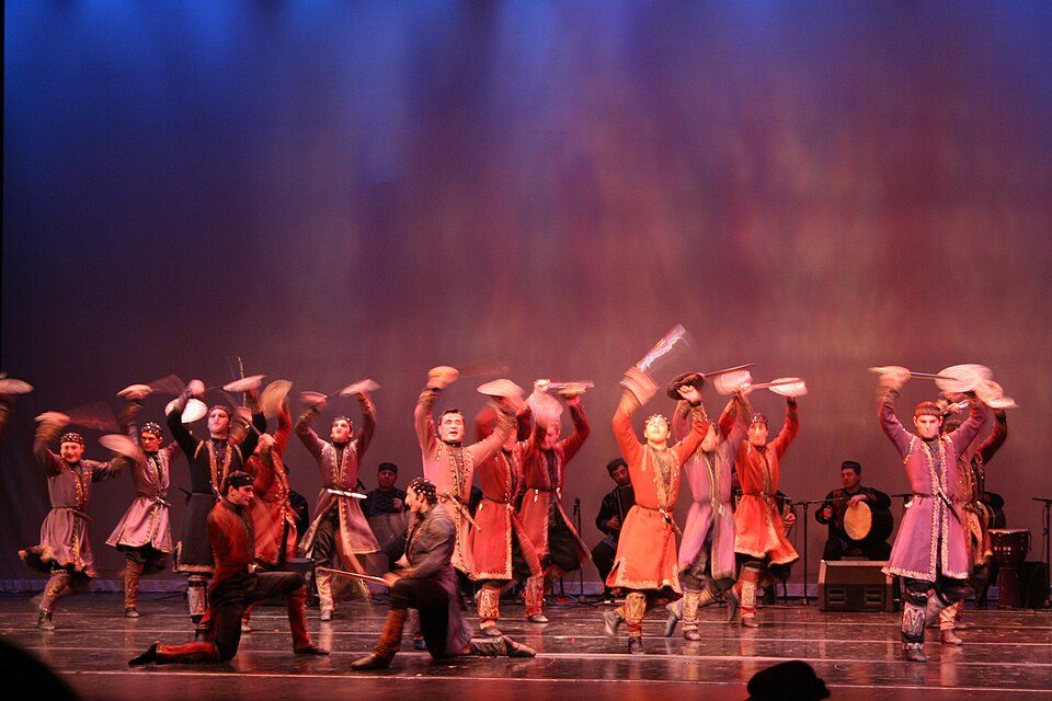 Georgian folk dancers on stage