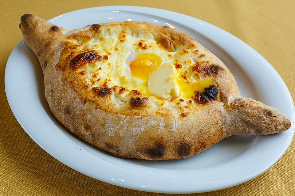 Adjarian khachapuri with egg and butter
